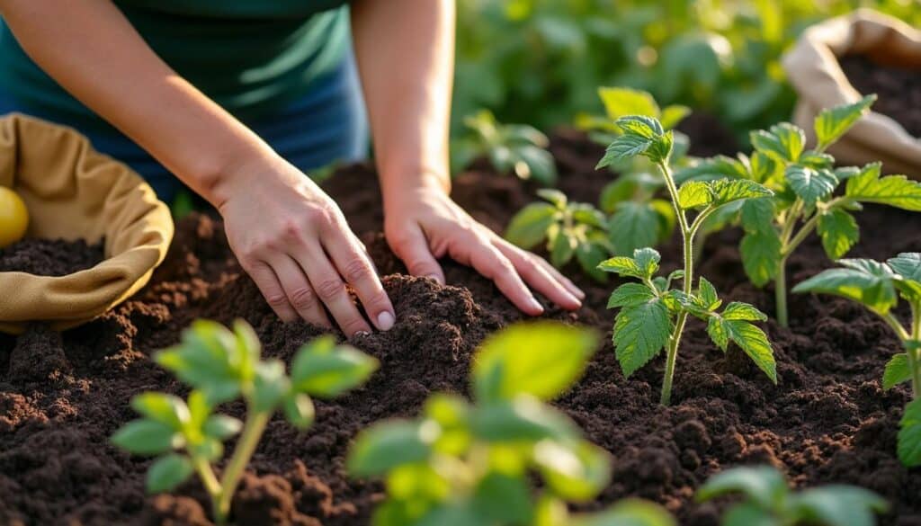 Intégrer le compost dans la plantation des tomates au potager de la maison