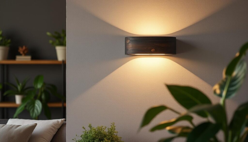 Applique murale en bois et noir : élégance et lumière chaleureuse